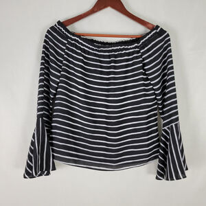 Gianni Bini Shirt Womens Extra Small Top‎ Black White Striped Long Bell Sleeve
